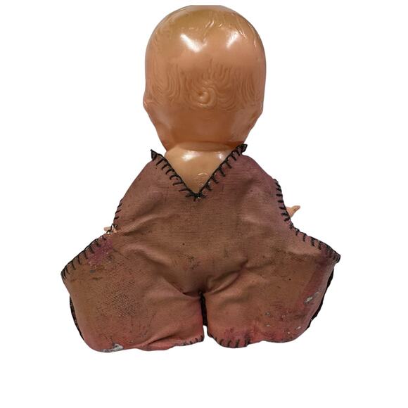 Vintage Irwin Kewpie Doll with Overalls and Glass Cups in Pockets - Picture 5 of 10